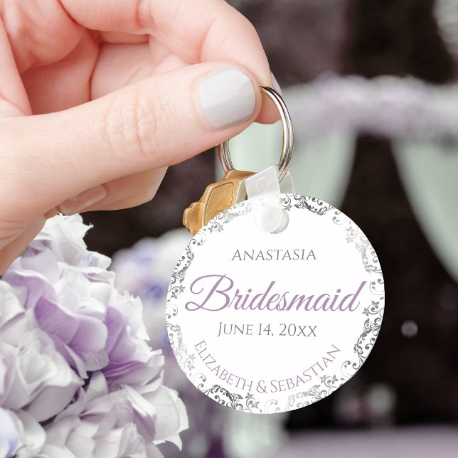 Bridesmaid Wedding Gift Lavender Purple & Grey Key Ring (Creator Uploaded)