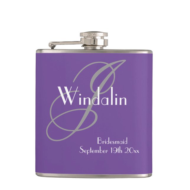  Bridesmaid Wedding Gift Modern Monogram Chic  Hip Flask (Front)