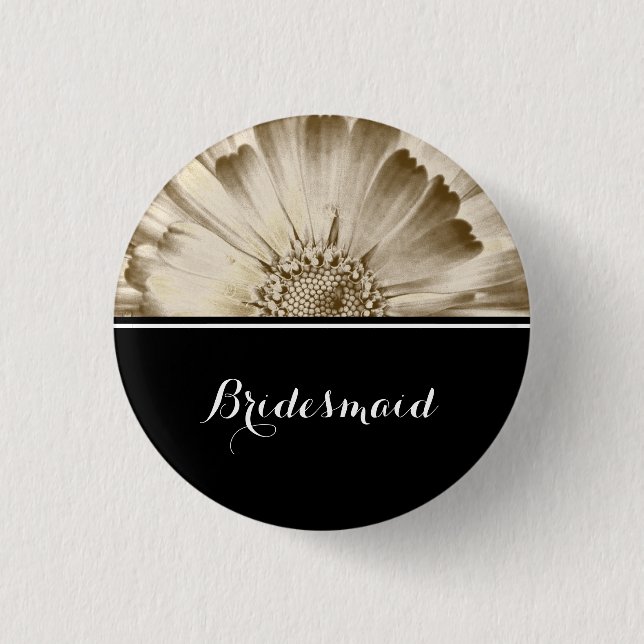 Bridesmaid Wedding Gold Daisy 3 Cm Round Badge (Front)