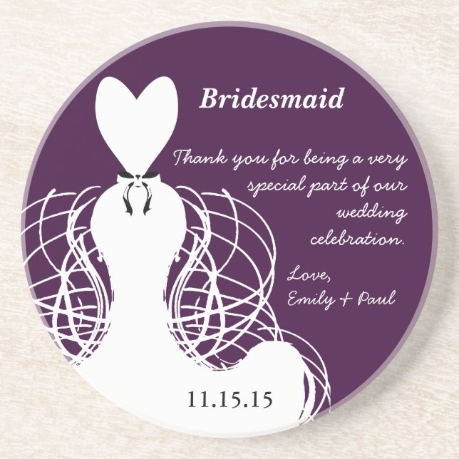 Bridesmaid Wedding Gown Coasters (Front)