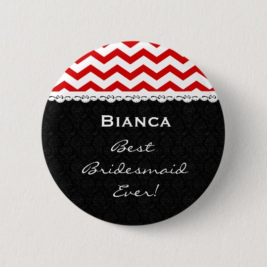 Bridesmaid Wedding Party RED CHEVRONS Lace V16 6 Cm Round Badge