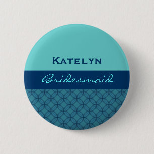 Bridesmaid Wedding Pin Aqua Blue Geometric B008