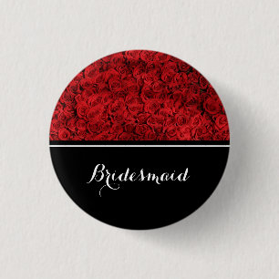 Bridesmaid Wedding Red Roses 3 Cm Round Badge