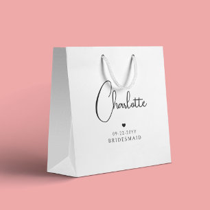 Bridesmaid Wedding Simple Modern Script Name Large Gift Bag