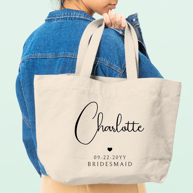 Bridesmaid Wedding Simple Modern Script Name Large Tote Bag (Creator Uploaded)
