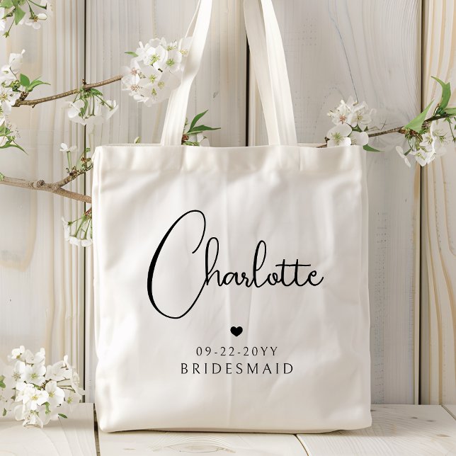 Bridesmaid Wedding Simple Modern Script Name Tote Bag (Creator Uploaded)