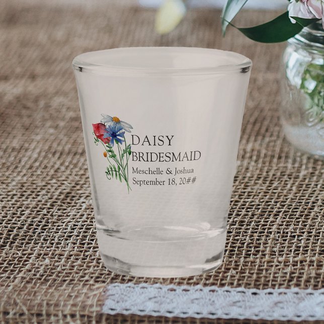 Bridesmaid Wildflower Bouquet Floral Wedding Sh Shot Glass (Bridesmaid shot glass - lovely as a wedding favor or for your bachelorette party)