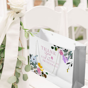 Bridesmaid Wildflower Lawn White Thank You Large Large Gift Bag