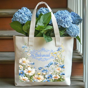 Bridesmaid Yellow Blue White Flowers Tote Bag