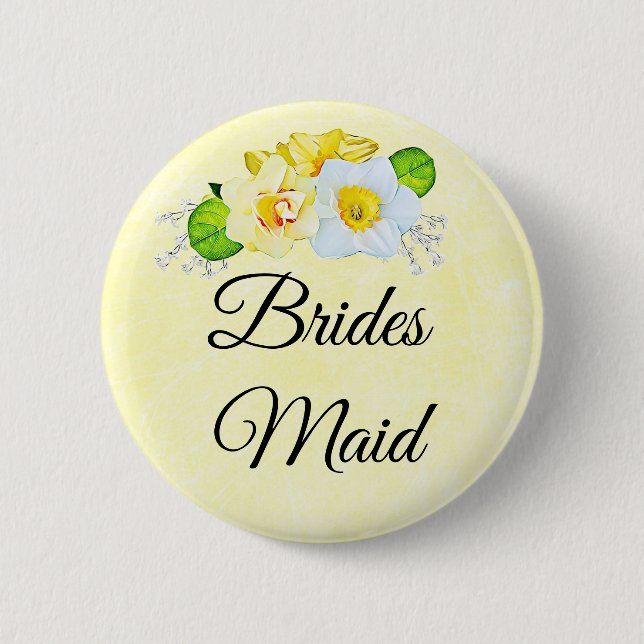 Bridesmaid Yellow Floral 6 Cm Round Badge (Front)
