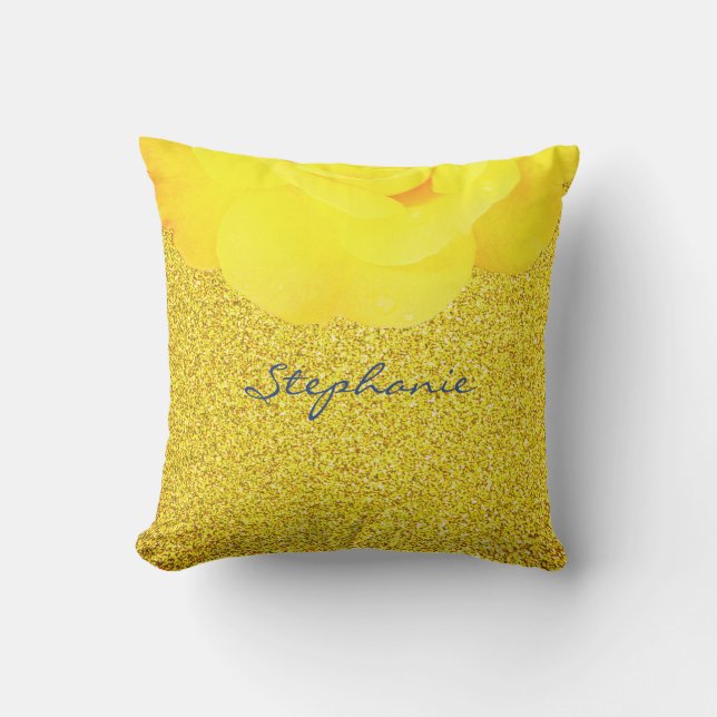 Bridesmaid Yellow Floral Gold Glitter Sparkle Cute Cushion (Front)