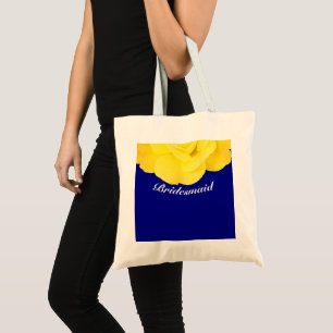 Bridesmaid Yellow Navy Blue White Floral Wedding Tote Bag