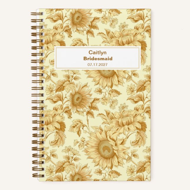 Bridesmaid Yellow Sunflower Floral Pattern Notebook (Front)