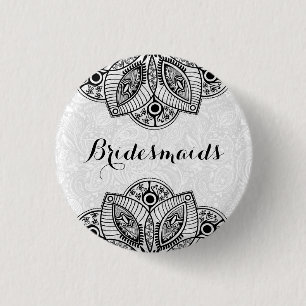 BridesMaids Black Lace White Background 3 Cm Round Badge