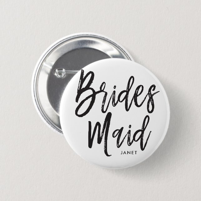 Bridesmaids | Black Script Style Custom Wedding 6 Cm Round Badge (Front & Back)