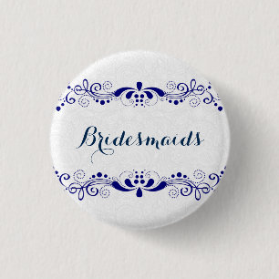 BridesMaids Blue Swirls Lace White Background 3 Cm Round Badge
