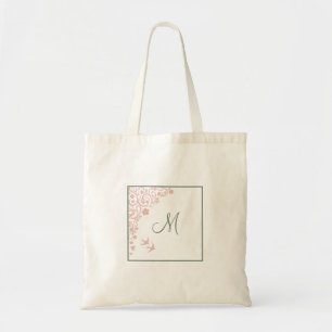 Bridesmaid's Blush Floral Sage Green Monogram Tote Bag