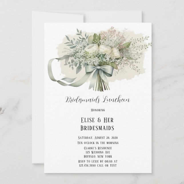 Bridesmaids Bouquet of Peonies Flower Luncheon Invitation (Front)