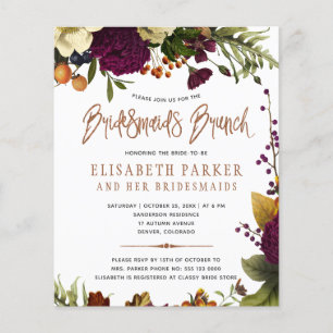 Bridesmaids brunch budget bridal shower invitation