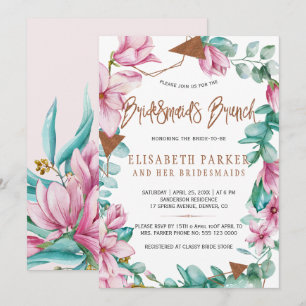 Bridesmaids brunch watercolor pink bridal shower invitation