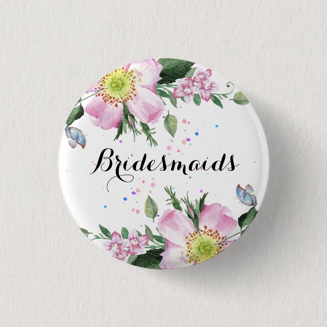 BridesMaids Colourful Flowers White Background 3 Cm Round Badge (Front)