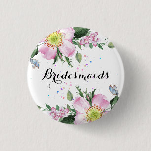 BridesMaids Colourful Flowers White Background 3 Cm Round Badge