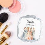 Bridesmaids dresses wedding girls compact mirror<br><div class="desc">Blonde bridesmaids in dresses.  Personalise and add your bridesmaid's name.   Black handwritten style script.</div>