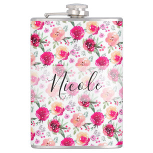 Bridesmaids Gift Watercolor Floral Hip Flask