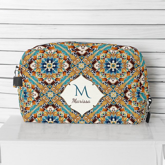 Bridesmaids gifts Teal brown talavera monogrammed Dopp Kit (Bridesmaids gifts Teal brown talavera monogrammed personalized name Dopp Kit  custom gifts for her)