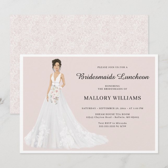 Bridesmaids Luncheon Bridal Gown Invitation (Front/Back)