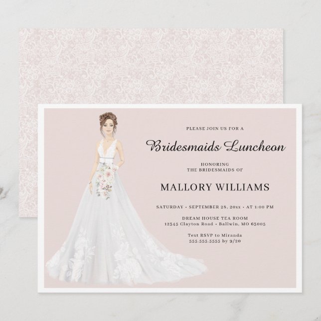 Bridesmaids Luncheon Bridal Gown Invitation (Front/Back)