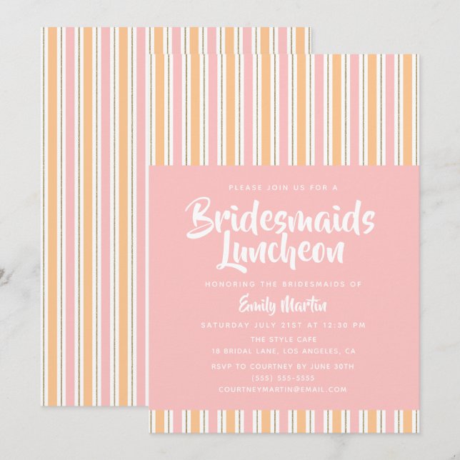 Bridesmaids Luncheon Modern Pink Gold Invitation (Front/Back)