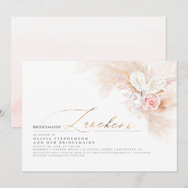 Bridesmaids Luncheon Pampas Grass Bridal Shower Invitation (Front/Back)