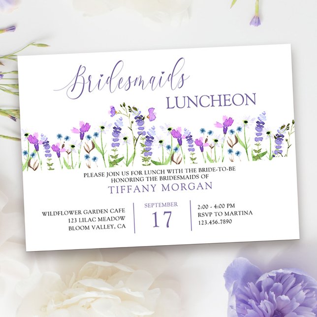Bridesmaids Luncheon Pretty Purple Wildflower Invitation (Bridal Shower Invitation from my Purple Wildflower Collection. )