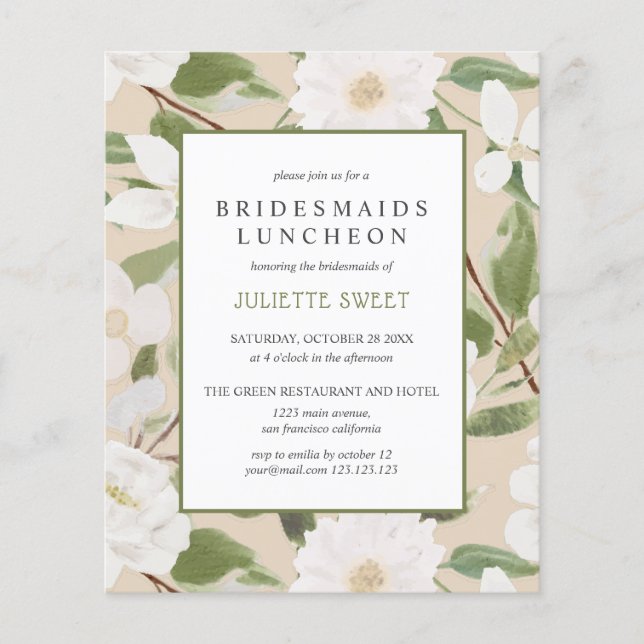 Bridesmaids Luncheon | White Flowers leaves ivory  (Front)
