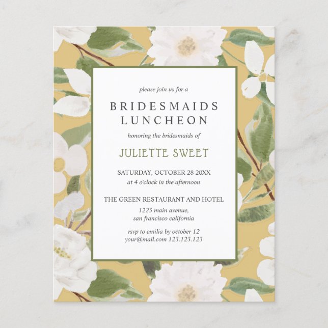 Bridesmaids Luncheon | White Flowers leaves yellow (Front)
