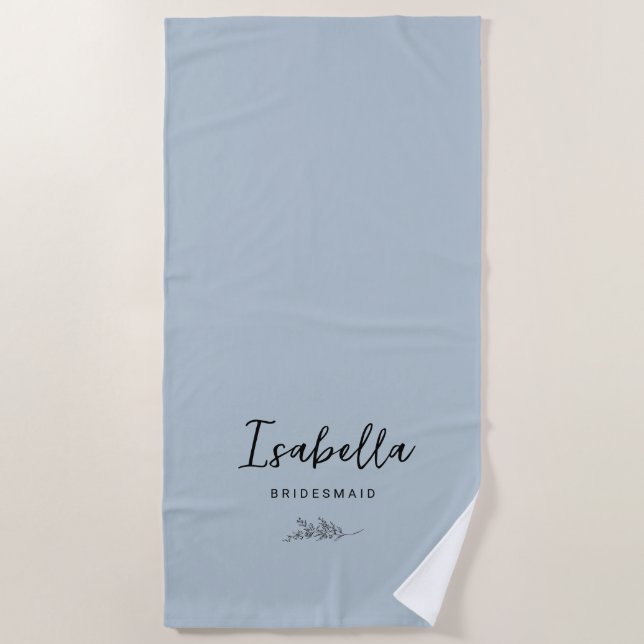 Bridesmaids Muted Blue with Botanical Beach Towel (Front)