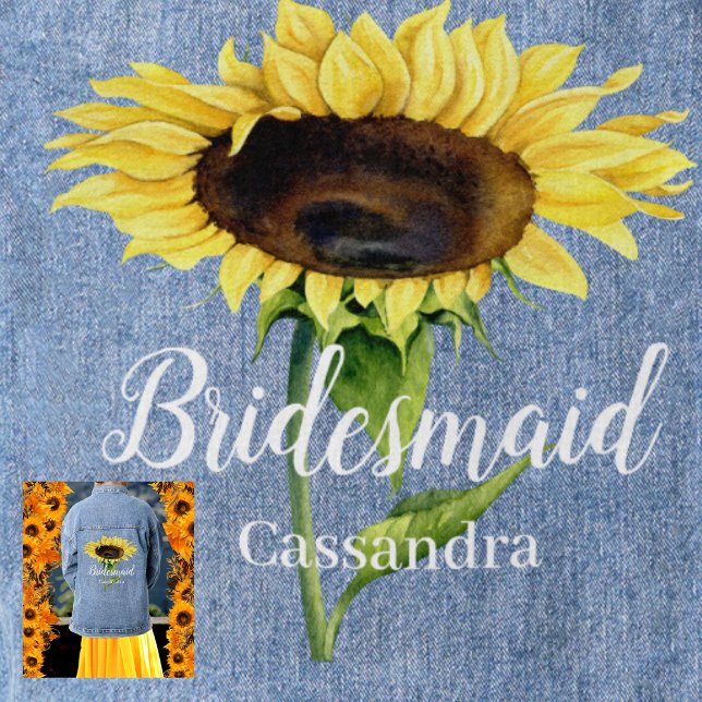 Bridesmaids Name Yellow Sunflowers Floral Wedding Denim Jacket (Creator Uploaded)