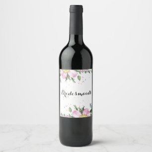 Bridesmaids Pink Dog-rose Bouquet Wine Label