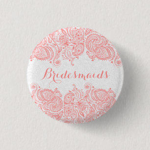 BridesMaids Pink Lace White Background 3 Cm Round Badge