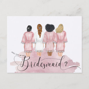 bridesmaids robes will you be my bridesmaid blush postcard