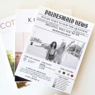 Bridesmais proposal newspaper+Bridesmaid info card