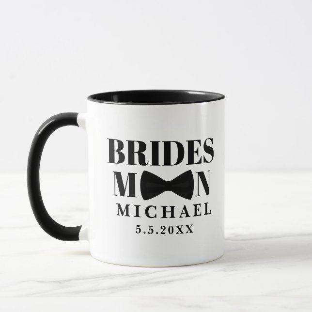 BRIDESMAN black tie bow wedding personalised  Mug (Left)