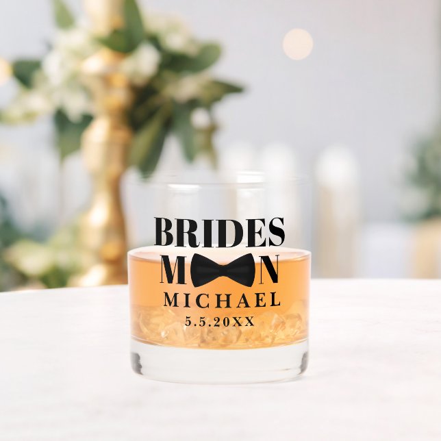 BRIDESMAN black tie bow wedding personalised Whiskey Glass (Insitu (Wedding))