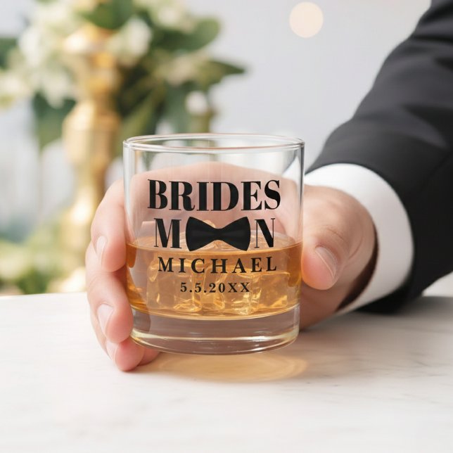 BRIDESMAN black tie bow wedding personalised Whiskey Glass (Creator Uploaded)