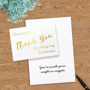 Bridesman Thank You Real Foil Wedding Card