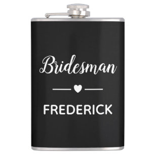 Bridesman White On Black Personalised Wedding Hip Flask