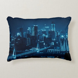 Bridge and city urban architecture at night in Cho Decorative Cushion