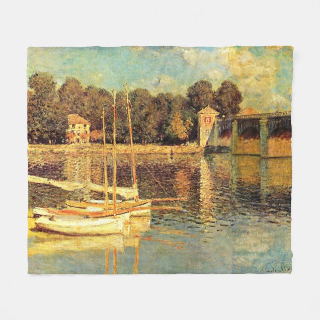 Bridge at Argenteuil Claude Monet   Fleece Blanket (Front (Horizontal))