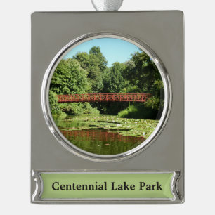Bridge at Centennial Lake in Ellicott City Silver Plated Banner Ornament